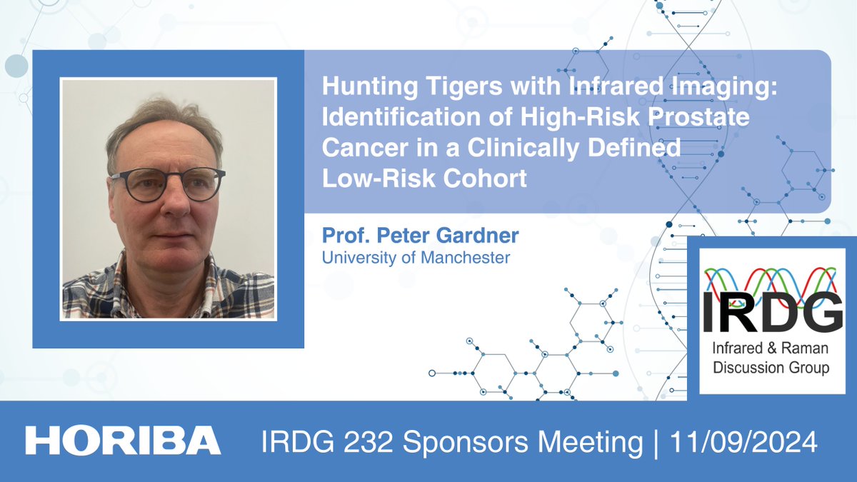HORIBA_UK's tweet photo. Don't miss Prof. Peter Gardner: 

Hunting tigers with infrared imaging: Identification of high-risk prostate cancer in a clinically defined low-risk cohort.

Book now: https://t.co/JN7s06kSTQ

#vibrationalspectroscopy #raman #prostatecancer @IRDG_tweets #HORIBA @OfficialUoM https://t.co/TwFHRXN402