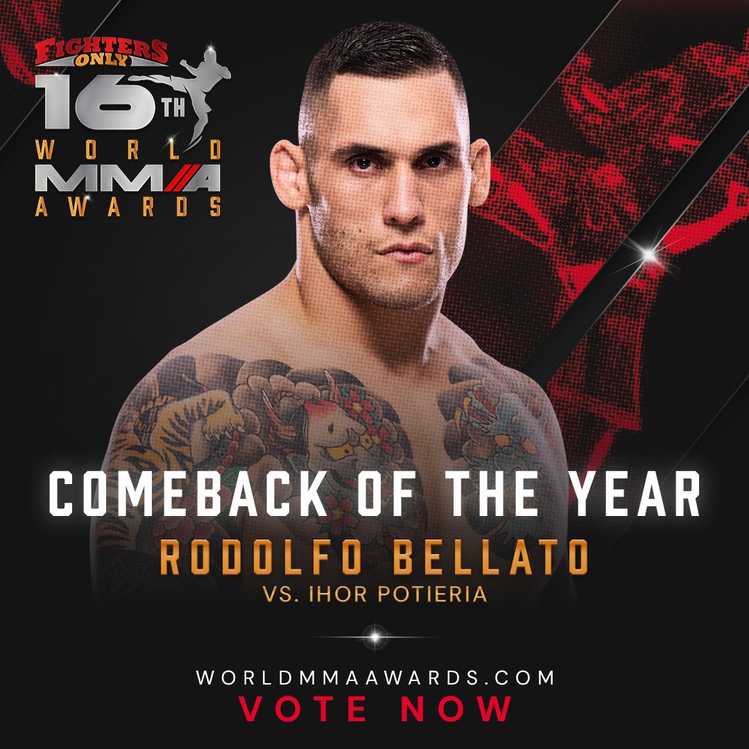 Vote now for your Comeback of the Year 🏆

Nominee 4: Rodolfo Bellato (@TratorUFC) vs. Ihor Potieria

Have your say: worldmmaawards.com/votenow 👊

*Nominees determined on performances between 01 July 2023 – 30 June 2024*

#worldmmaawards #fightersonly
