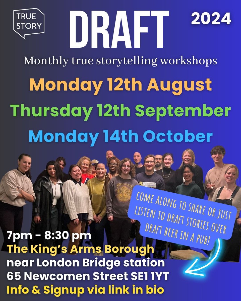 Here are the next 3 dates of our DRAFT story workshop ready for you to pencil into your diary -  we've had a brilliant year so far and can't wait to hear what's in store for the rest of 2024.
Grab your ticket here: loom.ly/4qfck4U