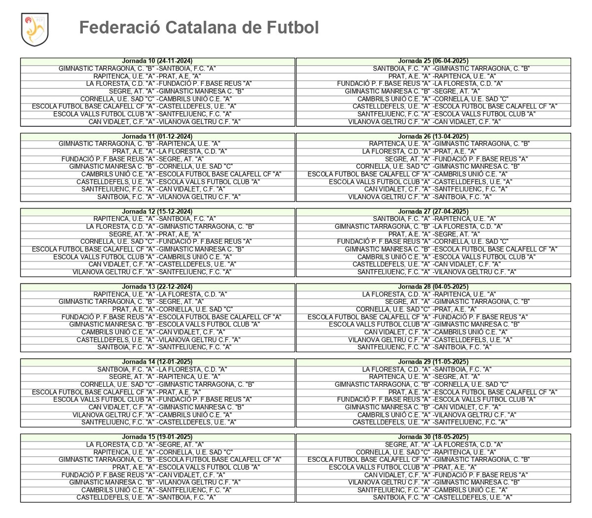 uecastelldefels's tweet photo. #FutbolBaseUEC | 🟡🔵
✅ Ja són OFICIALS els CALENDARIS per a JUVENIL A i CADET A 24-25 a la #PrefGr4 📅👇
🔛 Inici competició: 21-22 de setembre 2024
🔚 Final de lliga: 17-18 de maig del 2025
#SomHiGrocs #PrefGr4 #JA #CA https://t.co/bKAdCxkWsA