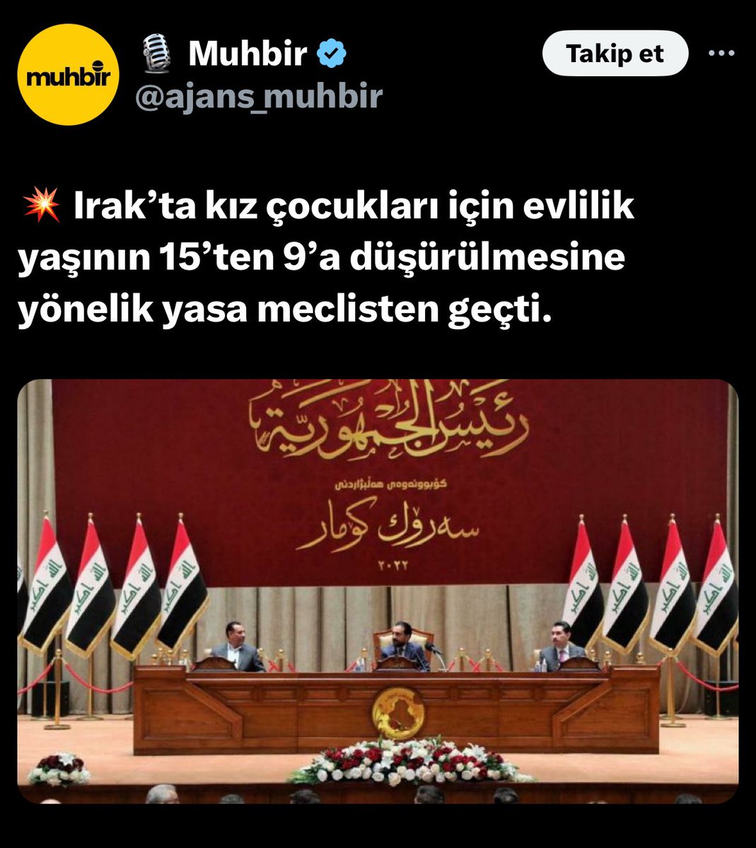 Şeriatçılar, şeriat Allah'ın yasalarıdır diyor. İşte Irakta uygulamaya geçen bir şeriat yasası. Peki siz bir Müslüman olarak bu şeriatı kızınız için uygular mısınız? Şeriata karşı bildirge yayımladığımızda bize yanıt veren Diyanet ne acı ki bu 9 yaş konusunu savunmuş oldu.