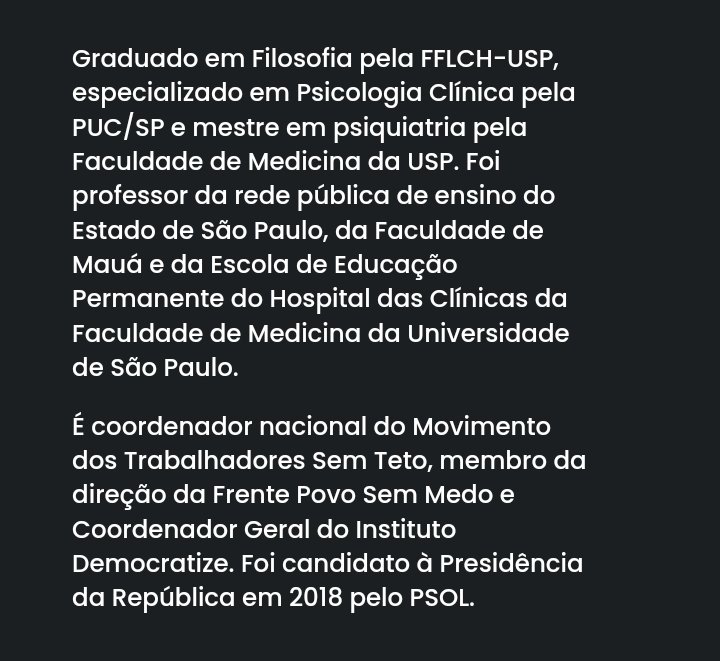<a href="/dr_ricardovilas/">@_O PATRIOTA</a> <a href="/GuilhermeBoulos/">Guilherme Boulos</a> Sensibilidade social.  Talvez não saiba o que é  isso.