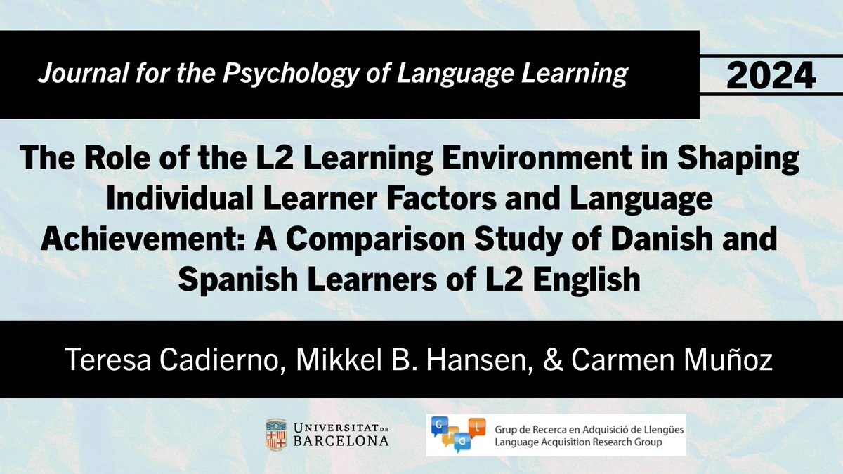 GRAL_BCN's tweet photo. 🌍 How does the learning environment shape language learners? This #openaccess article describes how differences in Denmark &amp; Spain impact key learner factors (motivation, anxiety, English competence beliefs, &amp; attitudes toward English language learning).👏https://t.co/TUlXOlssWn https://t.co/4Jp4JG2b3r