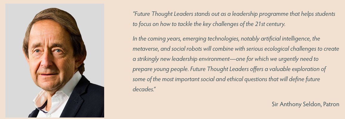 futurethoughtleaders (@ftleadersuk) on Twitter photo "Thrilled to welcome <a href="/AnthonySeldon/">Sir Anthony Seldon</a>, founder of <a href="/ai_ineducation/">AI-in-Education</a> as our new Patron! Exciting times ahead as we begin recruiting our first cohort of #FutureThoughtLeaders . Stay tuned for what’s next! 🎉 "Thrilled to welcome <a href="/AnthonySeldon/">Sir Anthony Seldon</a>, founder of <a href="/ai_ineducation/">AI-in-Education</a> as our new Patron! Exciting times ahead as we begin recruiting our first cohort of #FutureThoughtLeaders . Stay tuned for what’s next! 🎉