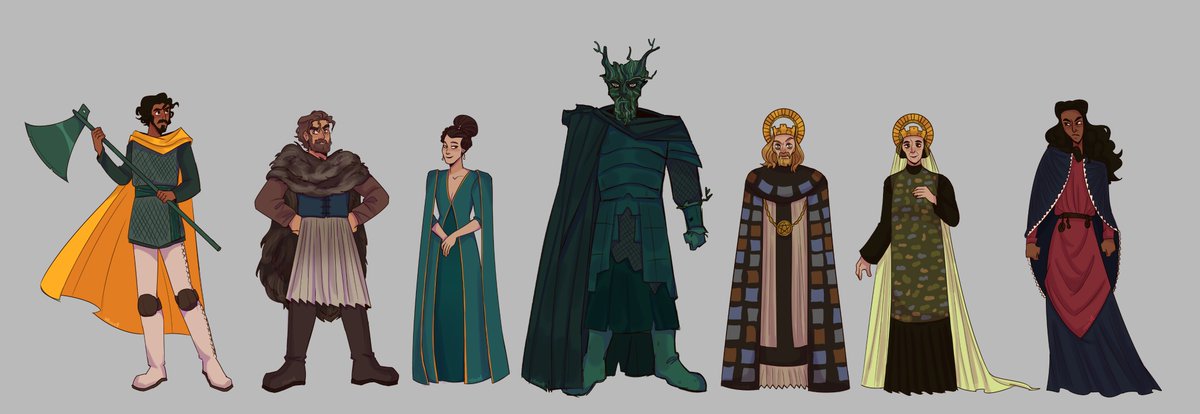 relmint's tweet image. Character lineup! 
.
.
.
#thegreenknight2023 #thegreenknight #sirgawainandthegreenknight #sirgawain #bertilakhautdesert #ladybertilak #arthurpendragon #guineverependragon #morganlefay #artistsintwitter #relsart #digitalart #arthuriana #arthurianmythology