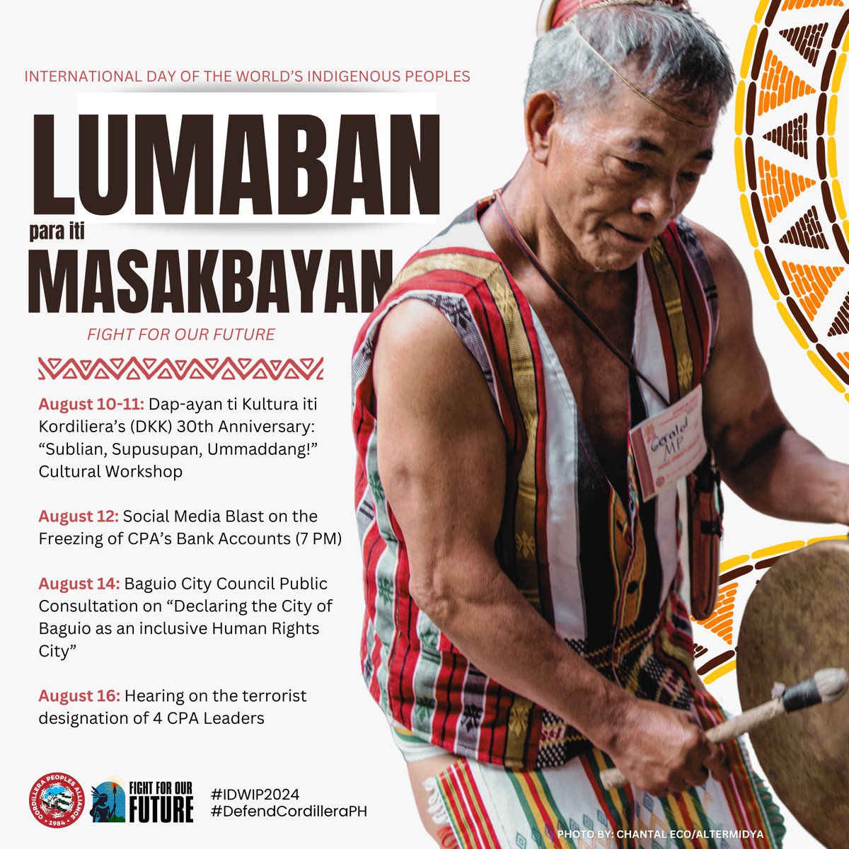 CPA_Cordillera's tweet photo. INTERNATIONAL DAY OF THE WORLD’S INDIGENOUS PEOPLES (IDWIP)

Across the world, indigenous peoples are facing challenges in defense of their lands and territories. They pay a huge price in doing so.

#IDWIP2024 #Fight4OurFuture #DefendCordilleraPH https://t.co/FRqLJf5cgP