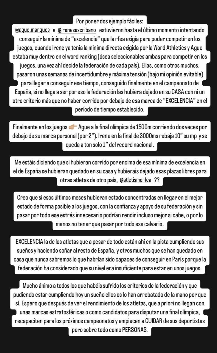 Carla Gallardo, en Instagram, sobre las mínimas de excelencia para los JJOO👇🏻