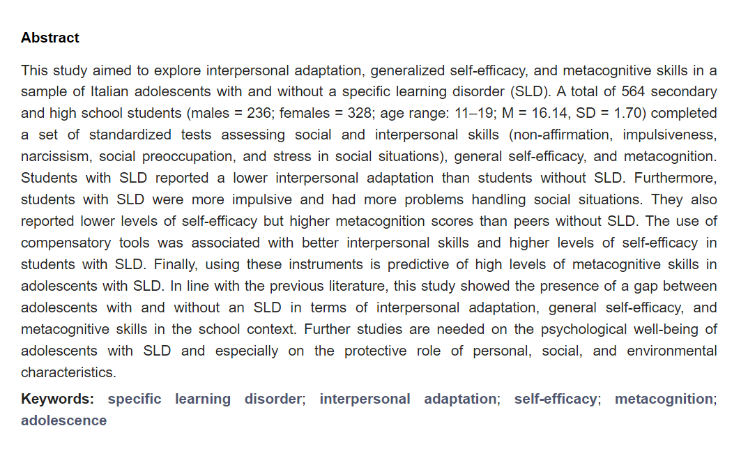 EJIHPE_MDPI's tweet photo. 🤩🥳Welcome to read📢👉"#InterpersonalAdaptation #SelfEfficacy #MetacognitiveSkills in #ItalianAdolescents with #SpecificLearningDisorders: A #CrossSectionalStudy"📜by👩💻Elena Commodari et al.:📍https://t.co/YVMPoJIwrK
#SLD #adolescence @yepoda87🌹 https://t.co/4kGqqadygY