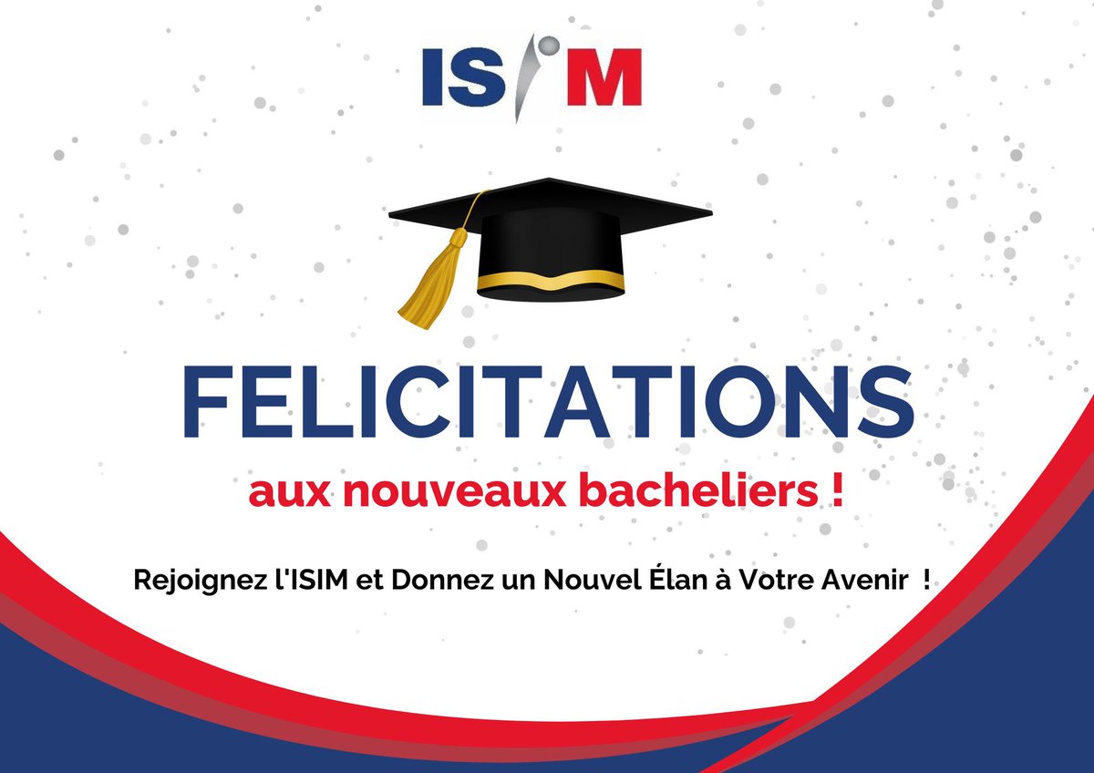 ISIMSCHOOL's tweet photo. 𝙁𝙚́𝙡𝙞𝙘𝙞𝙩𝙖𝙩𝙞𝙤𝙣𝙨 𝙖𝙪𝙭 𝙉𝙤𝙪𝙫𝙚𝙖𝙪𝙭 𝘽𝙖𝙘𝙝𝙚𝙡𝙞𝙚𝙧𝙨 ! 🎉

Vous avez franchi une étape importante de votre vie, et nous sommes fiers de vous.

Mais l'aventure ne s'arrête pas là ! 

Rejoignez l'ISIM et Donnez un Nouvel Élan à Votre Avenir !

#ISIM https://t.co/d9mRPwh1T7