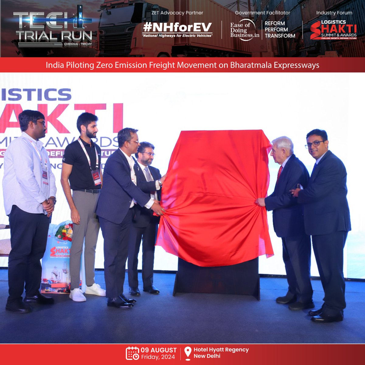 NHforEV's tweet image. Our Project Director, Mr. @Abhijeet_Sinhaa pulled back the curtain on the next big leap: Onboarding of #Electric and #Hydrogentrucks in the Tech Trial Run III, starting 9th September 2024 for 30 days at the @Logisticshakti with @NHforEV as the ZET Advocacy Partner! 🚚⚡️