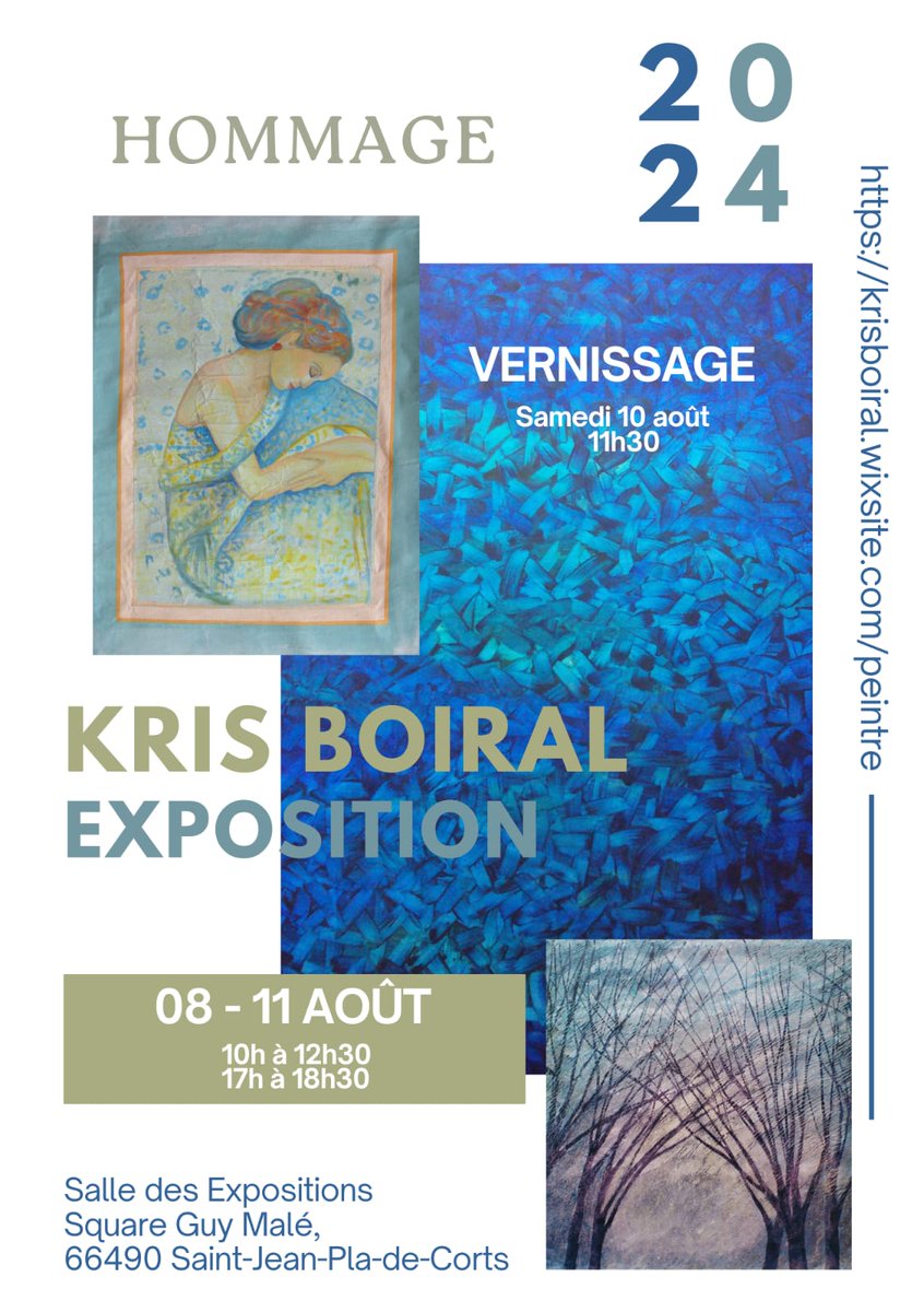 Hello ! Je fais une #exposition jusqu'au 11/08 près de #Perpignan (66) pour honorer la mémoire de ma mère Kris Boiral, une #artistepeintre. Le vernissage est le 10/08 à 11h30. krisboiral.wixsite.com/peintre
IG @krisboiral_peintre #peintre #hommage #Occitanie