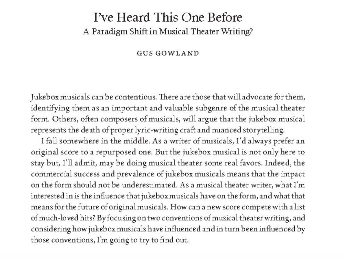 Lovely to see my new article, talking about how jukebox musicals are changing the way we write musicals, out in the world 😊
muse.jhu.edu/pub/17/article…