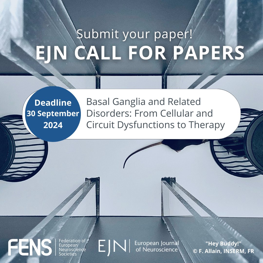 FENS (@fensorg) on Twitter photo 📚 Check out the #CallsForPapers of <a href="/EJNeuroscience/">European Journal of Neuroscience</a>!
🧠 You have time until 30 September to submit your article on Basal Ganglia and Related Disorders.
Share your #research with the #neuroscience community! 🤩
🔗 Learn more: loom.ly/8d8ECZM 📚 Check out the #CallsForPapers of <a href="/EJNeuroscience/">European Journal of Neuroscience</a>!
🧠 You have time until 30 September to submit your article on Basal Ganglia and Related Disorders.
Share your #research with the #neuroscience community! 🤩
🔗 Learn more: loom.ly/8d8ECZM