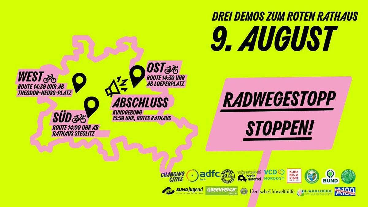 Berlin4F's tweet photo. Der Senat #Berlin aus #CDU & #SPD stoppt die #Radschnellverbindungen - wir lassen uns das nicht gefallen! Wir rufen mit @CCitiesOrg @ADFC_Berlin und vielen anderen zum Protest an diesem Freitag auf. Kommt zahlreich! #RespectCyclists!
#Radwegestopp #Mobilitätsgesetz #Verkehrswende https://t.co/DuC8nAsJgo