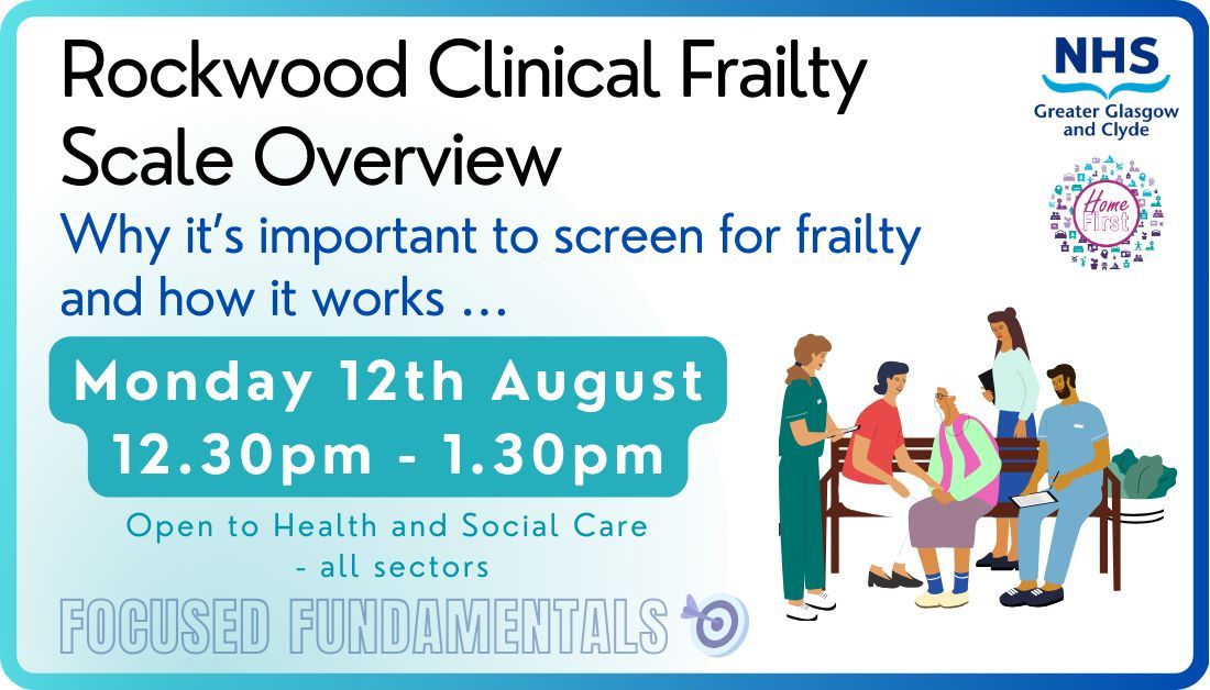 **THIS MONDAY**

An introduction to the Rockwood Scale, examples of people at different points on the scale and how this can be recorded as part of a Future Care Plan 📝

To book 👉 buff.ly/3zVBCKM

<a href="/EastDunHSCP/">East Dun HSCP</a> <a href="/GCHSCP/">Glasgow City HSCP</a> <a href="/WDCouncil/">West Dunbartonshire Council</a> <a href="/RenHSCP/">Renfrewshire Health and Social Care Partnership</a> <a href="/InverclydeHSCP/">Inverclyde HSCP</a> <a href="/erhscp/">East Renfrewshire Health & Social Care Partnership</a> @nhsggc