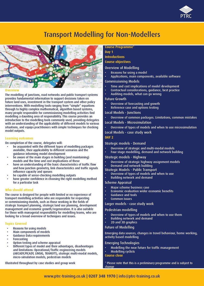 Transport Modelling for Non-Modellers is taking place in London on 25-26 September!
Designed for people with limited experience, this course provides an introduction to the modelling tools commonly used.

More info here: buff.ly/4dFeKxH
