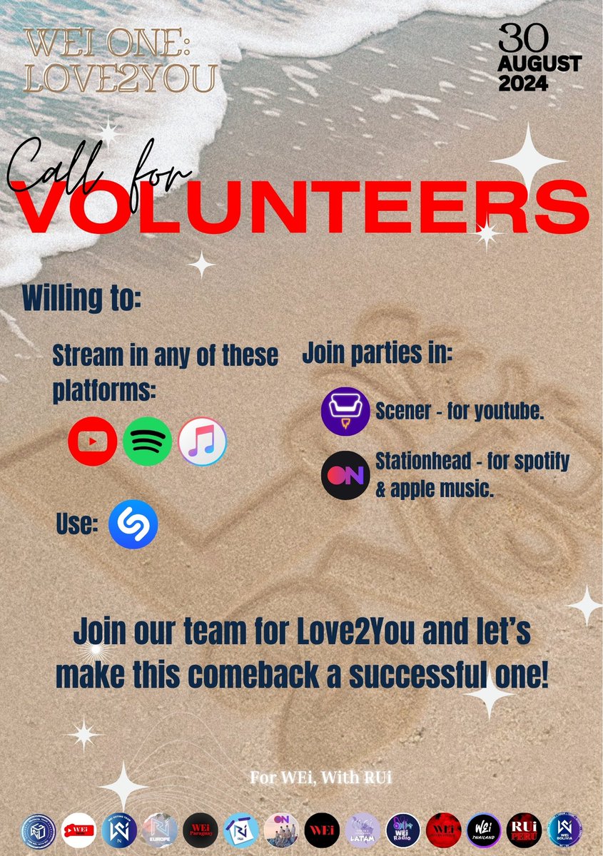 WEiGoUp_Team's tweet photo. ‼️NOTICE‼️

#WEi_Announcement

RUi~ comeback is just around the corner, and we need you!

Join our streaming and shazam team, and let's make this comeback a memorable one!

🔗https://t.co/Ruep4clluW

#Love2You #위아이 #WEi @WEi__Official https://t.co/3TJrXHE8qZ