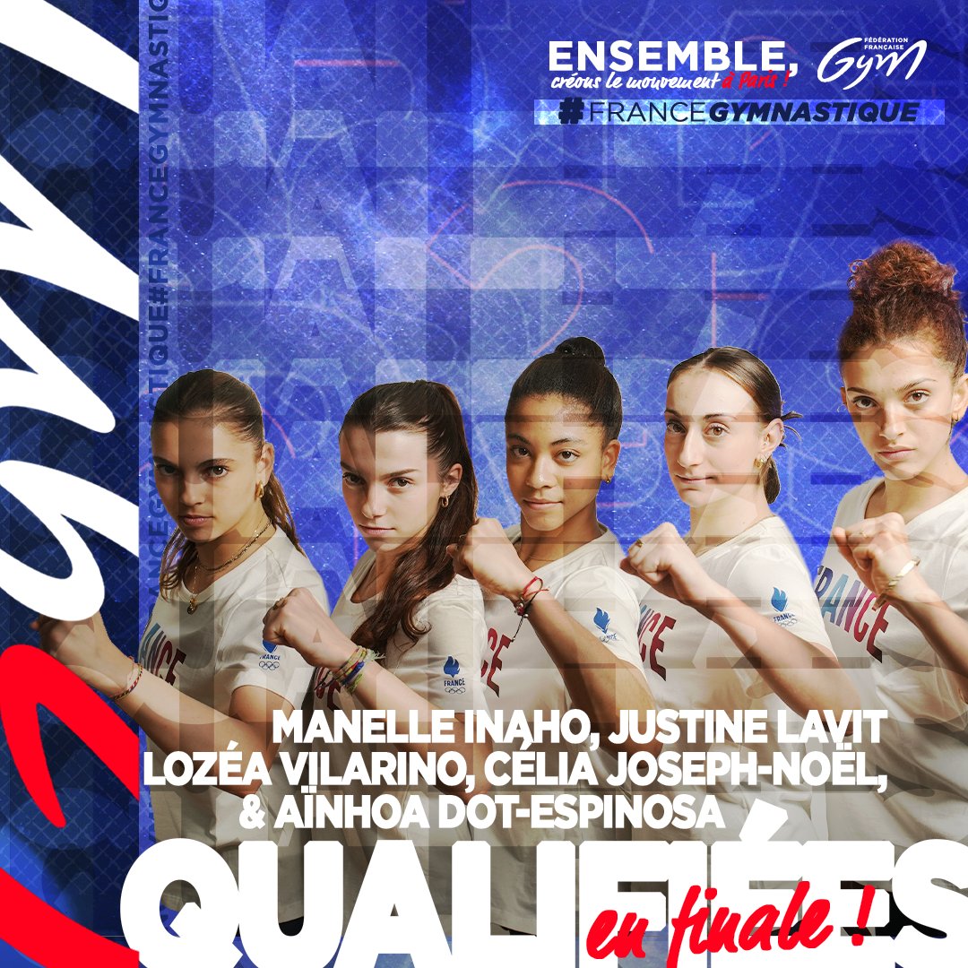 [GR - JEUX OLYMPIQUES 📍Paris 🇫🇷]

INCROYABLE ! ❤️‍🔥
Elles l'ont fait ! Manelle Inaho, Lozéa Vilarino, Justine Lavit, Aïnhoa Dot-Espinosa et Célia Joseph-Noël rentrent en finale olympique du concours général des Ensembles (4e) ! C'est la 2e fois de l'histoire que des tricolores s'y