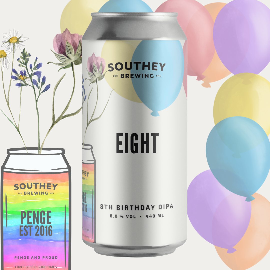 🥳 We're celebrating our 8th anniversary by launching EIGHT - 8th Birthday DIPA, a bold and beautiful beer with 8% ABV. 
It features all Mosaic hops. Available at the taproom from 10.8.24 on draught, in cans, and as part of our beer tasting sessions.
#SE20 #Penge #craftbeerlondon