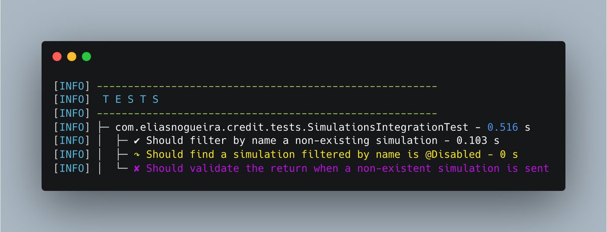 Would you like the test result from an execution using JUnit 5 and Maven in a nice and readable way in your terminal or CI/CD log like in the image?

The plugin that <a href="/fabriciorby/">fabricio 🇧🇷🇳🇱</a> created will help you!

👉🏻 github.com/fabriciorby/ma…

<a href="/junitteam/">JUnit Team 💙💛</a> <a href="/ASFMavenProject/">🦉 Apache Maven</a> #Java #Testing