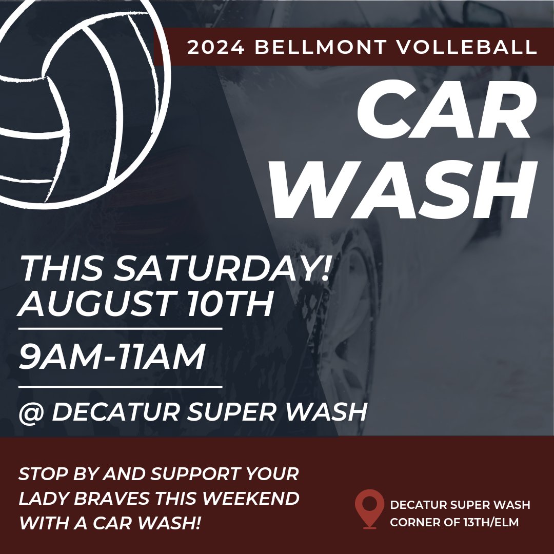 Support Bellmont Volleyball by coming out and getting your car washed this Saturday. The players are ready to work and get your donation. #BHSquad
