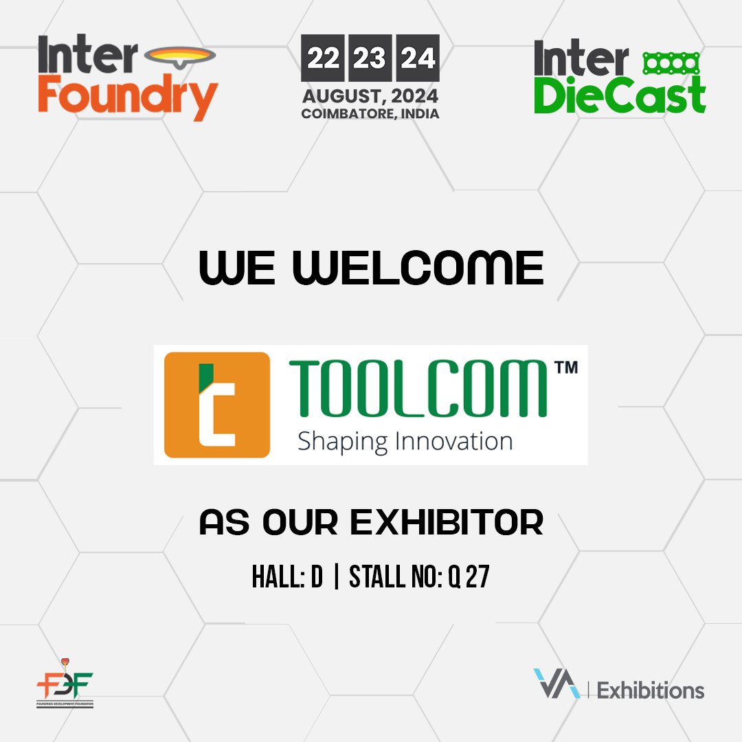 interdiecast's tweet image. A warm welcome to Toolcom Innovatiive Solutions Pvt. Ltd.!
For exhibition details, please visit:
Inter Foundry: interfoundry.in
Inter Diecast: interdiecast.in
#TISPL #MoldingSolutions #ToolDevelopment # #IndustrialTools #Exhibition2024 #CoimbatoreEvents #VisitUs