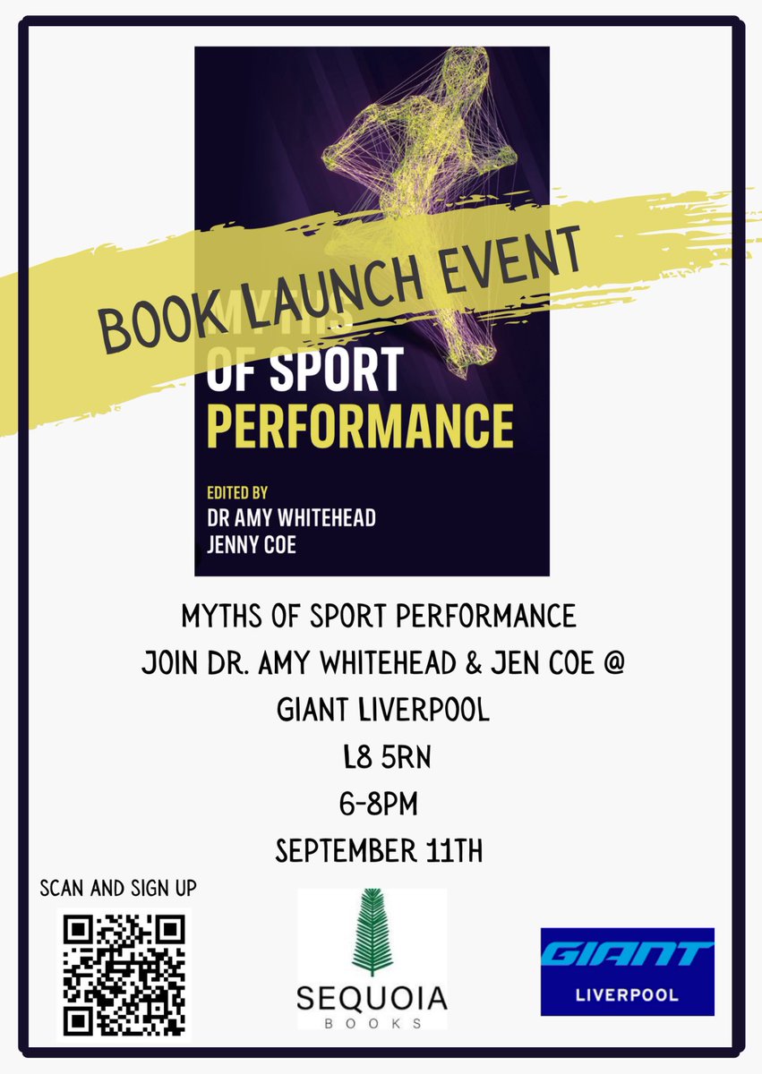 Dr Amy Whitehead (@a_whitehead1) on Twitter photo Excited to announce our Myths of Sport Performance book launch event at Giant Store Liverpool @GiantLiverpool on 11th Sept 6-8pm - hear about the book from <a href="/jennycoady10/">Jenny Coe</a> & I, receive 📕 discount & check out unreal cycling gear from Giant. Free sign up👇🏼 
eventbrite.co.uk/e/myths-of-spo… Excited to announce our Myths of Sport Performance book launch event at Giant Store Liverpool @GiantLiverpool on 11th Sept 6-8pm - hear about the book from <a href="/jennycoady10/">Jenny Coe</a> & I, receive 📕 discount & check out unreal cycling gear from Giant. Free sign up👇🏼 
eventbrite.co.uk/e/myths-of-spo…