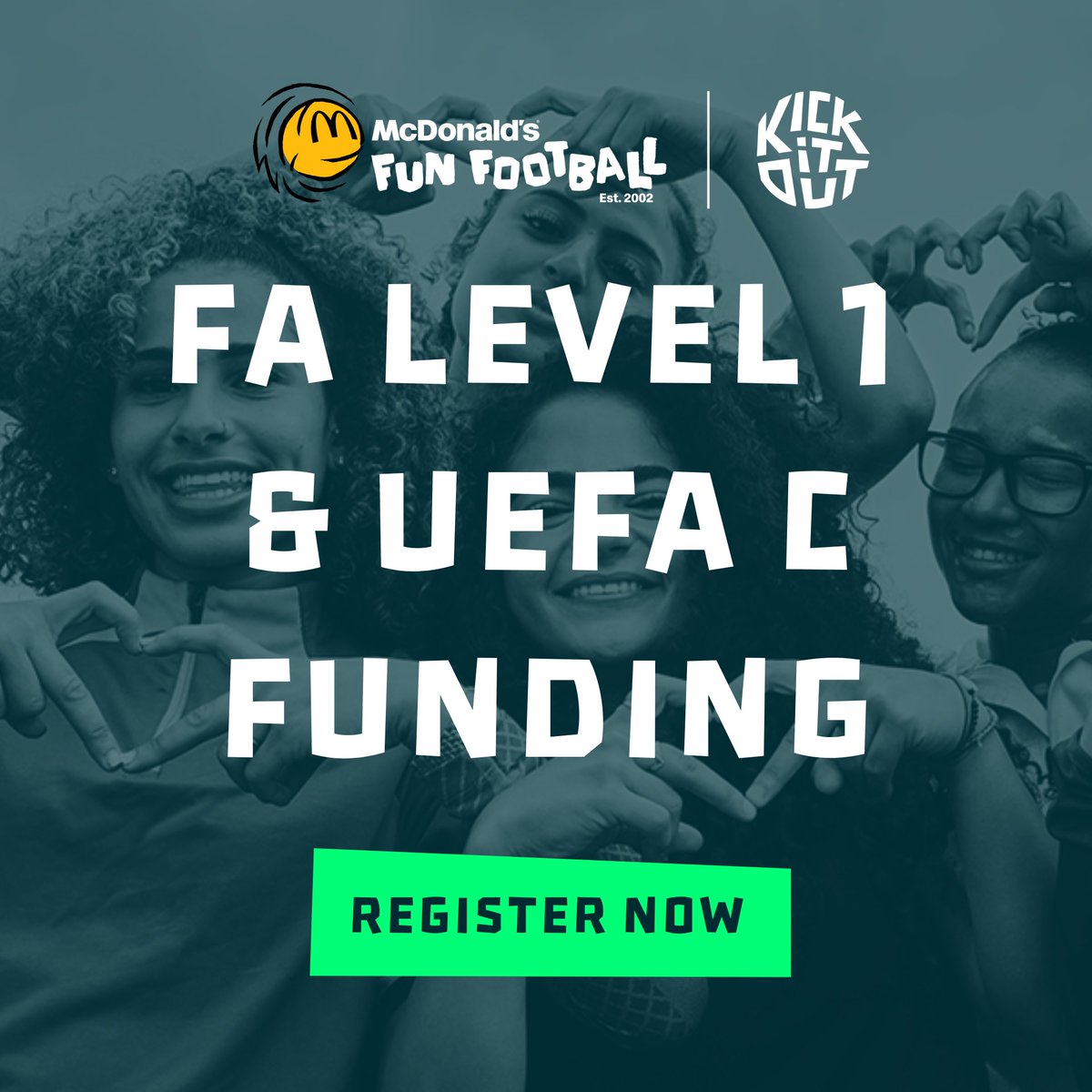 Kick It Out (@kickitout) on Twitter photo 📞Calling all aspiring women coaches
🤝 We are partnering with <a href="/FunFootballUK/">McDonald’s Fun Football</a> to create opportunities for women in coaching. We're offering fully funded coaching qualification bursaries to support your journey
⚽️ FA Introduction to Coaching
⚽️ UEFA C
🔗 bit.ly/3Lossc0 📞Calling all aspiring women coaches
🤝 We are partnering with <a href="/FunFootballUK/">McDonald’s Fun Football</a> to create opportunities for women in coaching. We're offering fully funded coaching qualification bursaries to support your journey
⚽️ FA Introduction to Coaching
⚽️ UEFA C
🔗 bit.ly/3Lossc0