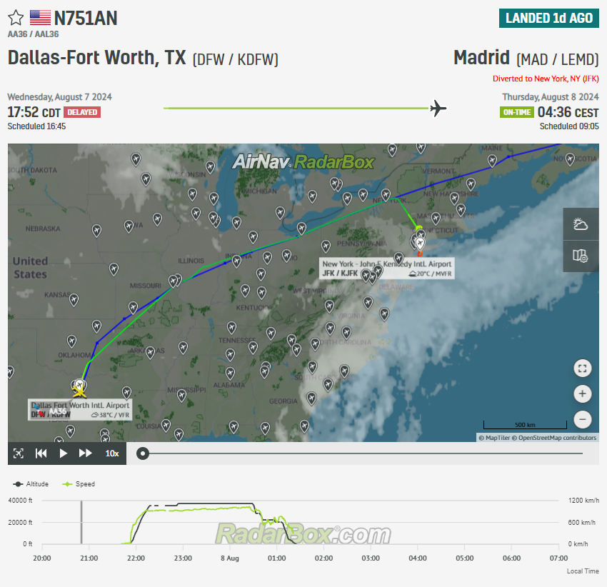 AvSourceNews's tweet photo. #INCIDENT | American Airlines flight AA36 between Dallas and Madrid had to divert to New York JFK due to a toilet overflowing onboard the Boeing 777.
Read more at AviationSource!
https://t.co/XnnwEt0gZO
@RadarBoxCom
#AmericanAirlines #AA36 #Dallas #Madrid #NewYork #AvGeek https://t.co/KZvCwPdcsx