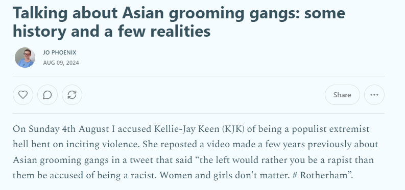 My thoughts about misinformation, disinformation and Asian grooming gangs. 

jophoenix.substack.com/p/talking-abou…