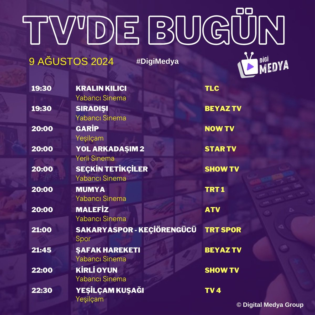 novamedyatr's tweet photo. 🔴Tv'de bugün | 9 Ağustos Cuma #DigiMedya https://t.co/NO58I4Ibbk