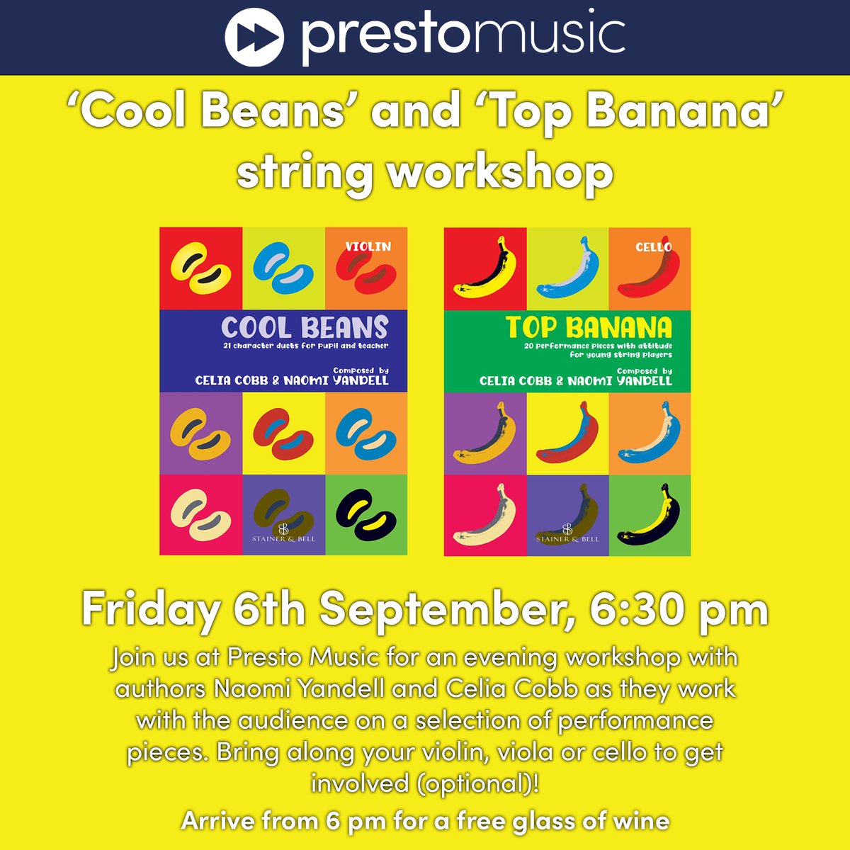 Don't miss our ‘Cool Beans’ and ‘Top Banana’ workshop! Join us with Naomi Yandell (<a href="/ScaleBoxApp/">ScaleBox</a>) and Celia Cobb as they work with the audience on a selection of pieces. Bring along your violin, viola or cello to get involved (optional)...

🔖 Book here:
tinyurl.com/mr3rb5mu
