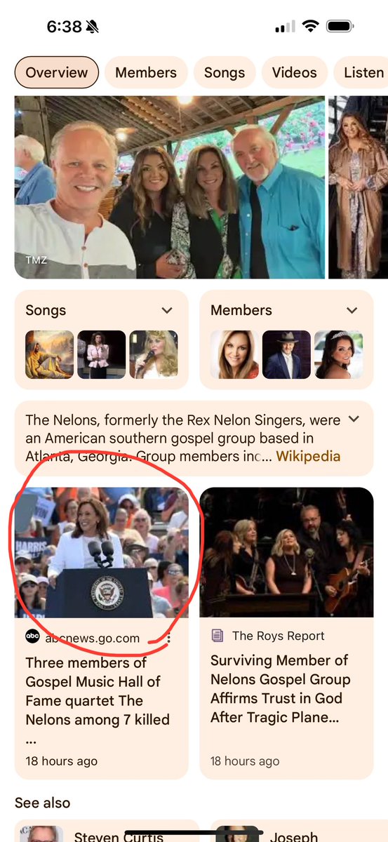 lesliebercher's tweet photo. Tell me why when I Google “The Nelons”, the story about their plane crash is accompanied by a photo of Kamala Harris. Tell me Google is in bed with the dems without telling me Google is in bed with the dems. @elonmusk https://t.co/gI0l5ffhLC