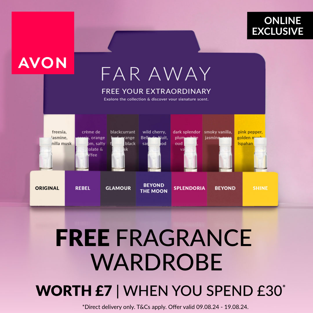 ClareAlcock2's tweet photo. If you’re looking for a new perfume this Far Away wardrobe is perfect and it’s FREE when you shop with me online and choose direct delivery. Shop today and discover your new signature scent 💛

https://t.co/B92gPQLbKp

#fragrance #faraway #farawayfragrances #avonrep #freebie https://t.co/9m0WPyqlDi