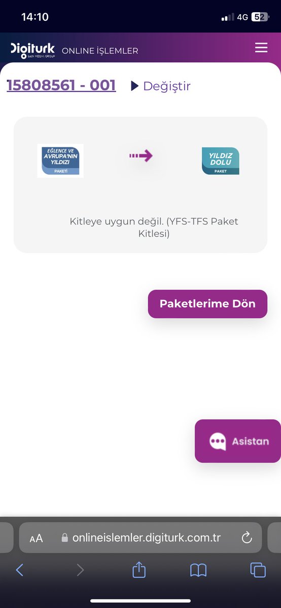 Muratse16's tweet photo. @DigiturkDestek   Kitleye uygun değil hatası veriyor paket değişmiyor. Kampanya mesajı atıyorsunuz ama online işlemlerde bu hatayı alıyorum. Müşteri hizmetlerine bağlanmakta mümkün değil. https://t.co/HR6BEFzR5y