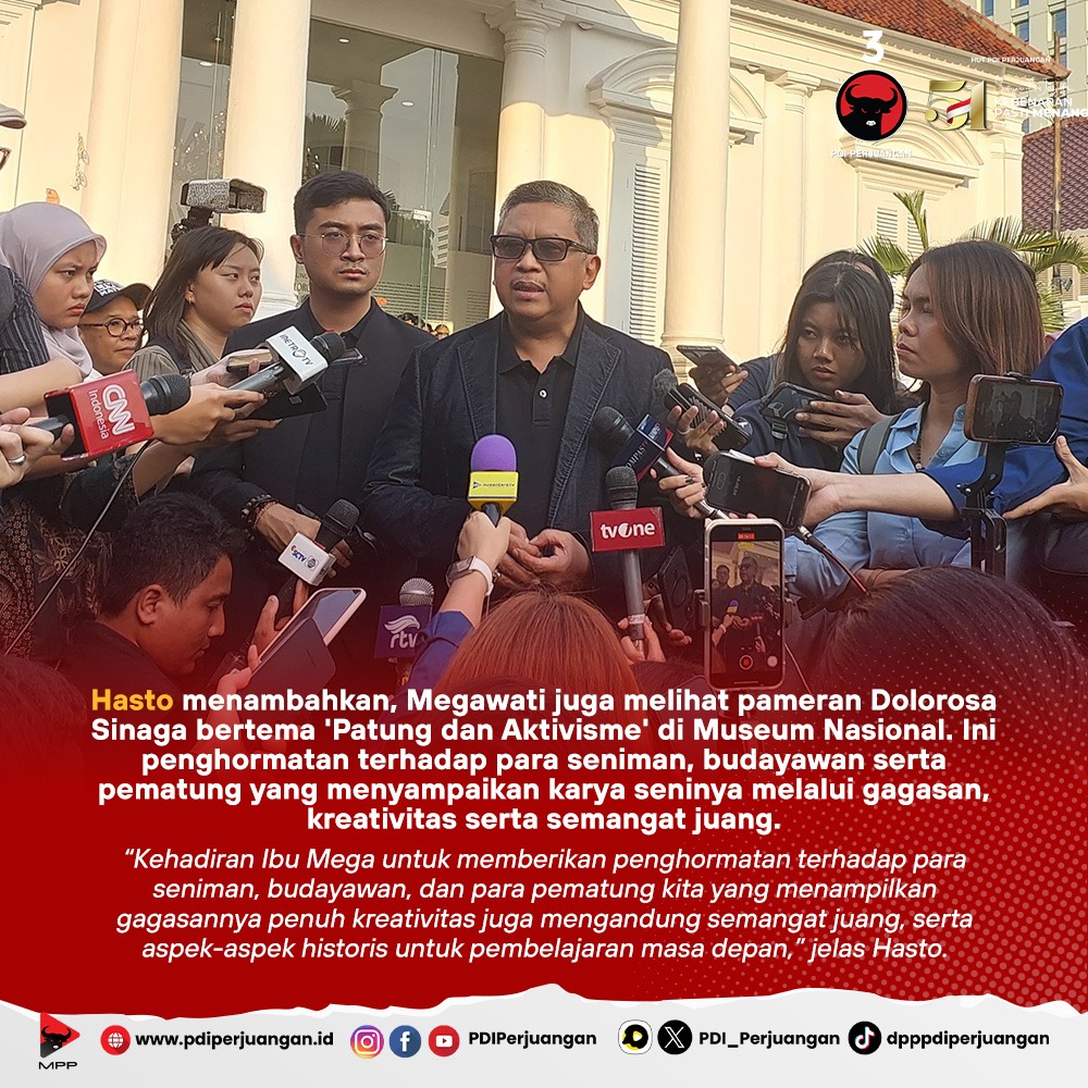 Peringatan Kudatuli, Megawati Soekarnoputri Minta Seniman Dolorosa Sinaga Rancang Monumen 27 Juli untuk Kantor Pusat PDI Perjuangan.

“Di dalam rangka 27 Juli, Ibu Mega mengharapkan bantuan dari Mbak Dolorosa untuk merancang Monumen 27 Juli yang akan ditaruh di kantor DPP PDI