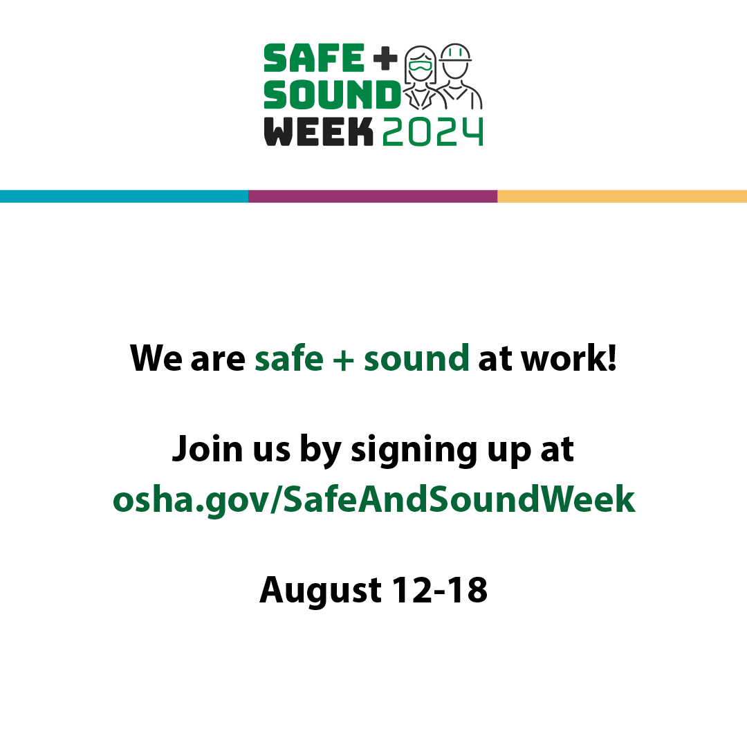This Monday marks the start of Safe + Sound Week! The safety, health &amp; wellbeing of our team members is our greatest responsibility. We're excited to announce that we'll be participating in #SafeAndSoundWeek 2024! Join us in celebrating a safe and healthy workplace!  #TeamFirst