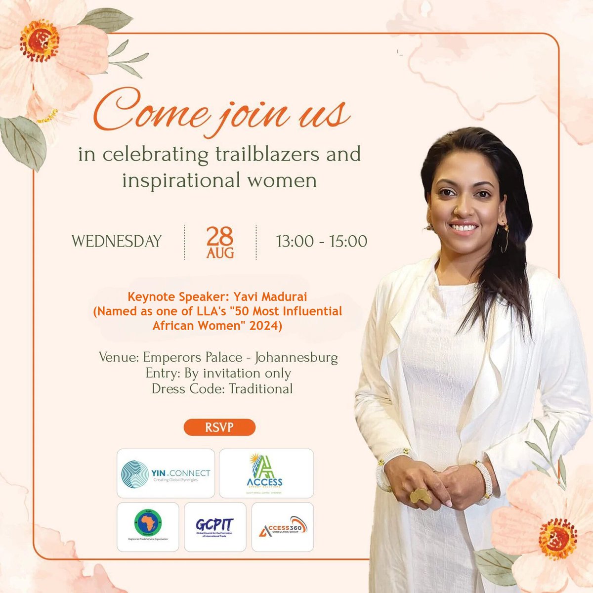 This SA Women's Day, we're offering the first few who comment with "🇿🇦♀️" for VIP tickets to the "Trailblazers &amp; Inspirational Women" by-invitation-only event.

Our Founder <a href="/YaviMadurai/">YAVI🌍Africa's 50 most influential women🌍MsAfCFTA</a>
is the keynote speaker.
She's been allocated a few tickets to give away, to attend in-person!
