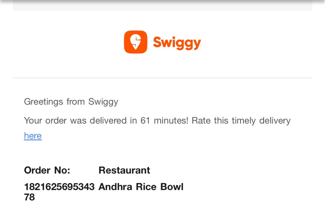 kagga_vk's tweet photo. @Swiggy Your delivery standards seem off—61 minutes to deliver food within 2.2 km? I could’ve walked there, dined, and returned in under 60 minutes. https://t.co/be1S6Bkrz1