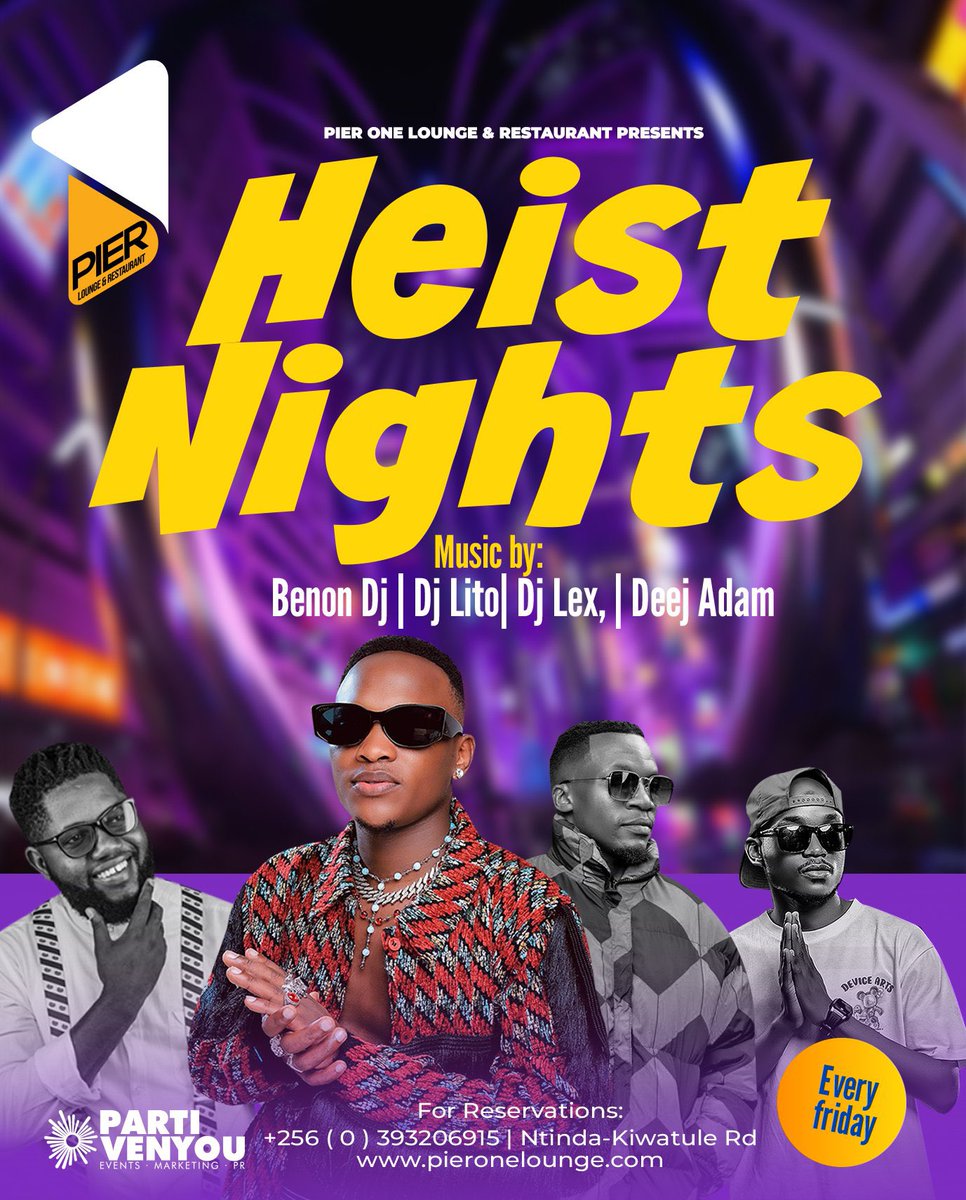 MushroomInc's tweet photo. #TGIFPlot Kick off your weekend at @Pier1_Ntinda’s #HeistNights! Join @Benondeejaywa, @djlitoug, @Lexdjug, and DJ Adam for the freshest tracks all night long. 🎶 https://t.co/55NZ5q2NxH