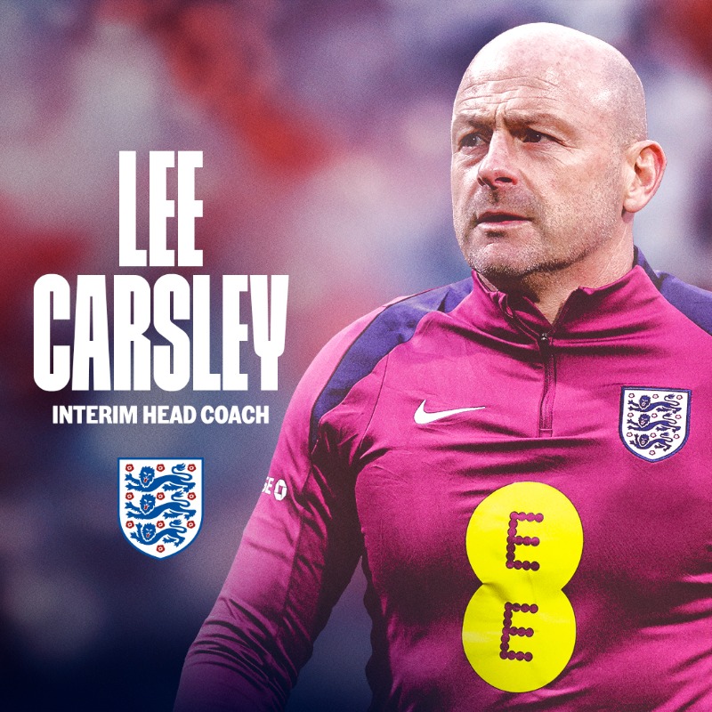 England's tweet photo. Lee Carsley has been appointed interim head coach of the #ThreeLions ahead of the start of our #NationsLeague campaign.