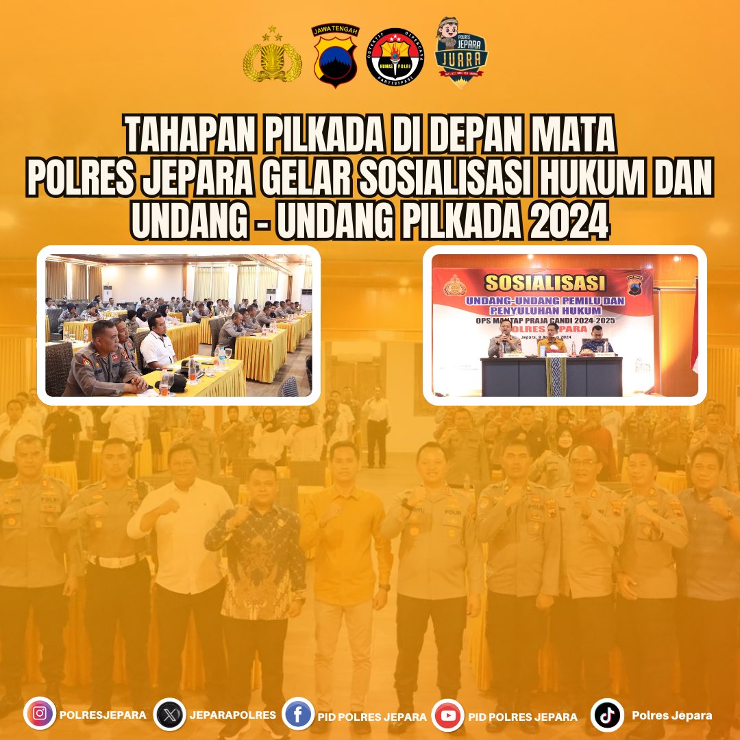 JeparaPolres's tweet photo. Tahapan Pilkada di Depan Mata, Polres Jepara Gelar Sosialisasi Hukum Dan Undang – Undang Pilkada 2024 https://t.co/KLkGyQTvgj