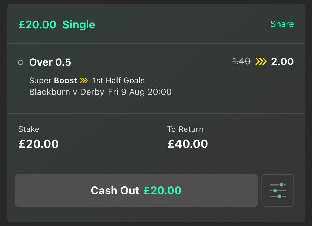 💰 £40 CASH GIVEAWAY!!! 

This is the first bet we are backing of the 24/25 season!!!! 👇

📍 Blackburn v Derby
⚽️ Over 0.5 FHG
💰 £20 returns £40

If the bet wins we will giveaway…

❤️ £20 to someone who LIKES this!
🔁 £20 to someone who RTs this! 
✅ FOLLOW <a href="/LordFootyTips/">Lord’s Football Tips</a>