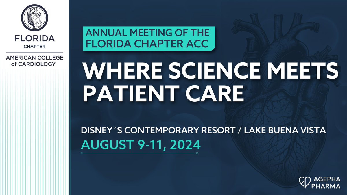 AGEPHAPharmaUS's tweet photo. AGEPHA Pharma is excited to attend the ACC Florida Chapter "Where Science Meets Patient Care" #conference from August 9th to 11th, 2024. We look forward to engaging with experts and exploring the latest advancements in #cardiovascular care!
#ACCFlorida https://t.co/MjIov7GPAN