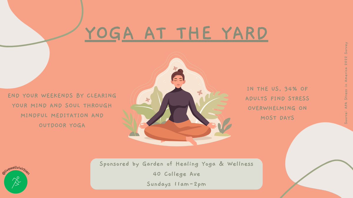 LiveWellNB's tweet photo. Every Sunday, Garden of Healing provide FREE yoga classes at the College Ave Yard from 10AM until 2PM! End your weekend by clearing your mind, body, and soul before you start the new week. Instructor will be provided.

#Yoga #CollegeAve #NewBrunswick #LiveWell 

@yogahealingnj https://t.co/jtTKNzeGzs