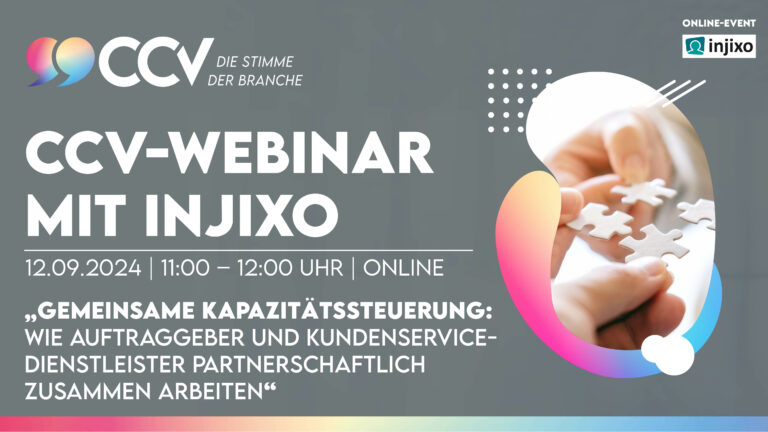 ccvev's tweet image. CCV-Webinar mit #injixo, 12.09., 11-12 Uhr
"Gemeinsame Kapazitätssteuerung: Wie Auftraggeber und Kundenservice-Dienstleister Hand in Hand zusammen arbeiten"
cc-verband.de/termin/ccv-web…
@InVisionDE
#CCVev #CustomerService #Callcenter #Contactcenter