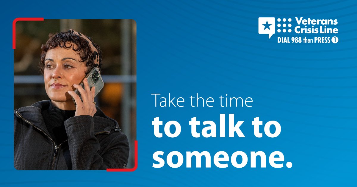 DeptVetAffairs's tweet photo. The #VeteransCrisisLine is free and confidential — you decide what information to share. A qualified responder will answer, ready to listen and help 24/7.
 
Dial 988 then Press 1, chat at https://t.co/7iQX5OQ3yU, or text 838255. https://t.co/Bu0cFUE1om