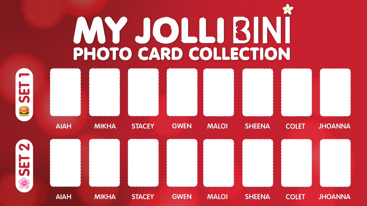 Jollibee's tweet photo. Hey there, Blooms! 🌸 May #JolliBINI photo cards na ba ang lahat? Kung meron, use this template to flex your b-EST photocards now! https://t.co/suAcsQNSzT