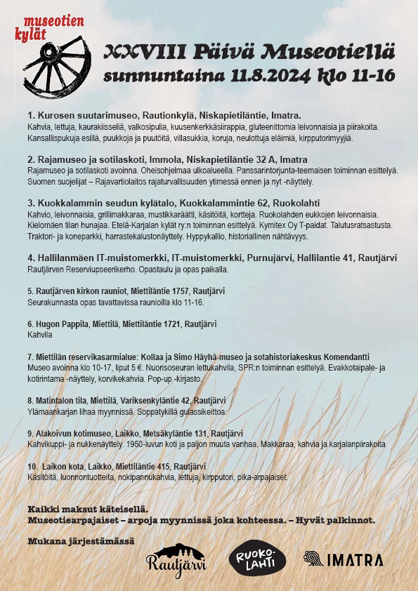 rmv_koulu's tweet photo. Rajamuseo ja rajasotilaskoti ovat mukana 28. museotiepäivässä sunnuntaina 11.8. kello 11-16.
Museotienkulkijat ovat tervetulleita Immolan kasarmialueelle! 

Kuvissa immolan alueen ohjelma ja toimipisteet sekä Museotiepäivän virallinen kartta sekä kohdelistaus. 

#Rajamuseo #RMVK https://t.co/eN5APjQJmK