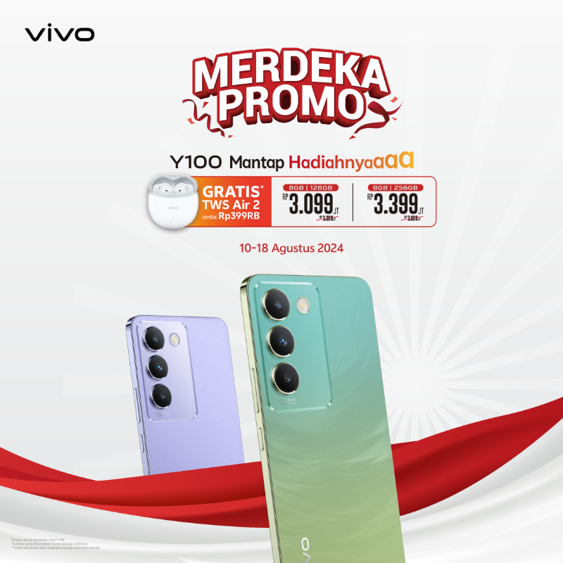 vivo_indonesia's tweet photo. ⚠️OMGG, STOP SCROLLING⚠️

Jangan sampai kelewatan #MerdekaPromo, setiap pembelian #vivoY100 dapet 𝗚𝗥𝗔𝗧𝗜𝗦 𝘃𝗶𝘃𝗼 𝗧𝗪𝗦 𝗔𝗶𝗿𝟮!

#MantapHadiahnya